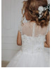 Cap Sleeves Beaded Ivory Lace Tulle Flower Girl Dress